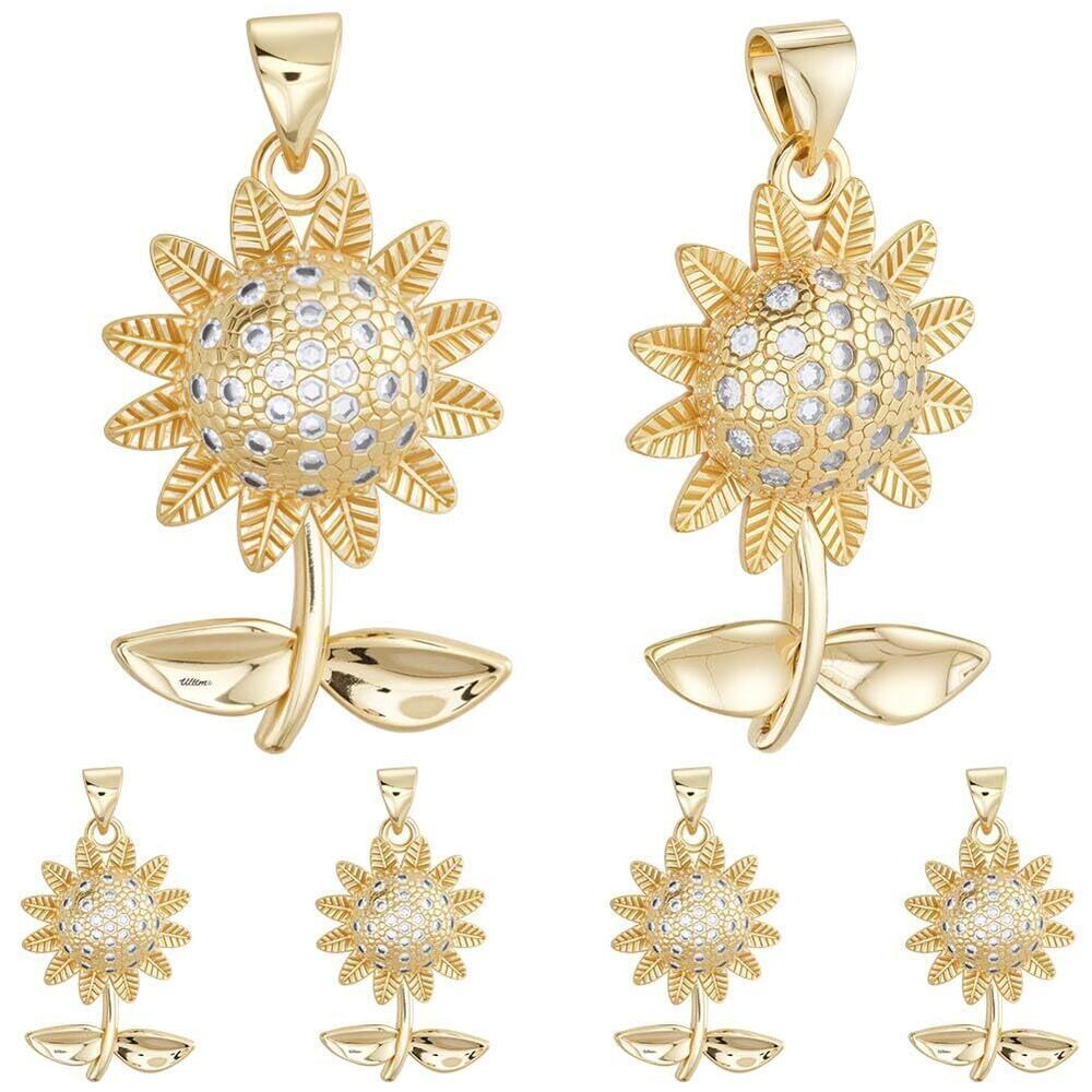 5668 6Pcs Sunflower Charms 18K Gold Plated Brass Flower Charms with Cubic
